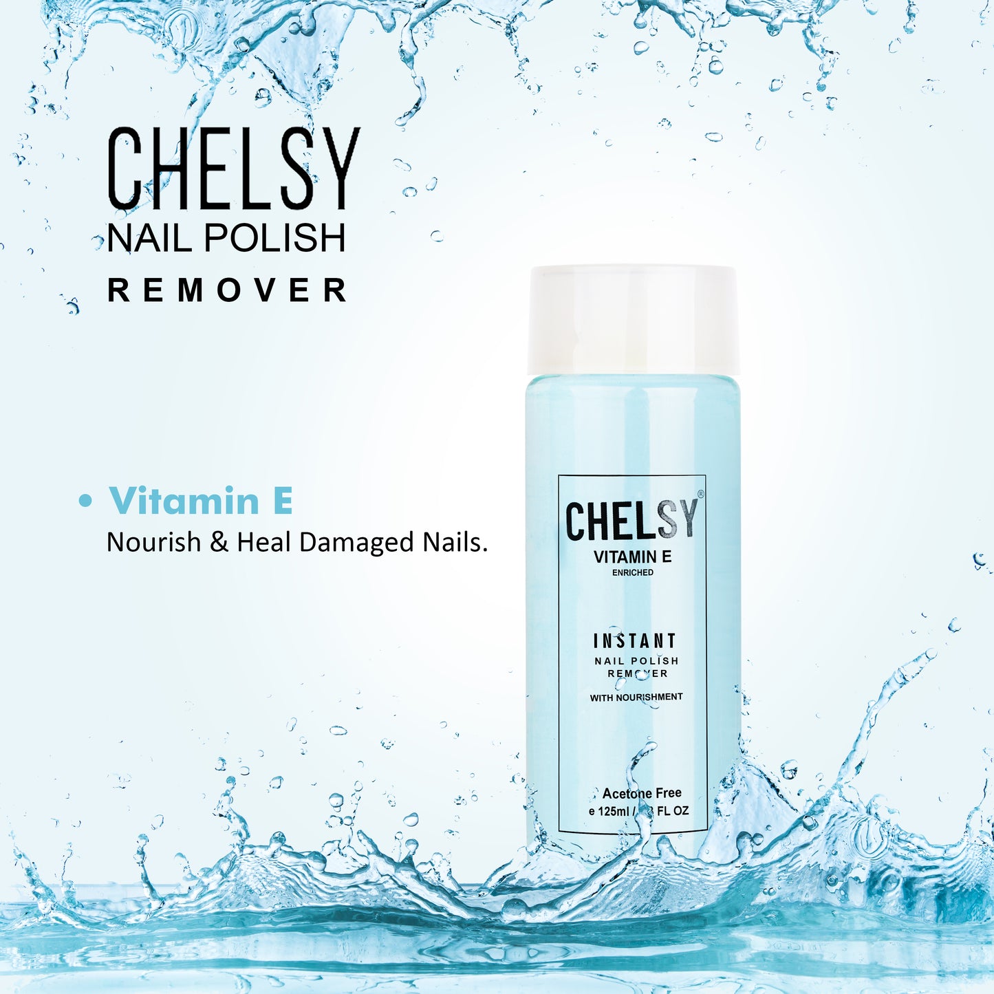 Chelsy Acetone-Free Nail Polish Remover Liquid – Pack of 3 (Strawberry, Blueberry & Lemon, 125ml Each) | Gentle & Moisturising Nail Care