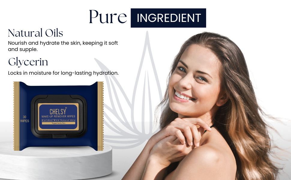 Chelsy Make-up Remover Wipes (30 Wipes) | Enriched With Natural Oils