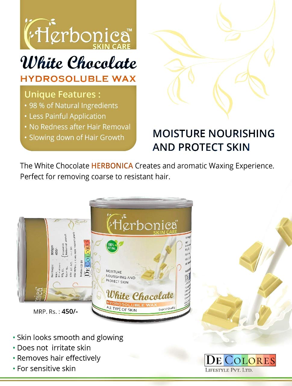 Herbonica White Chocolate Wax for All Type Skin, 800 g