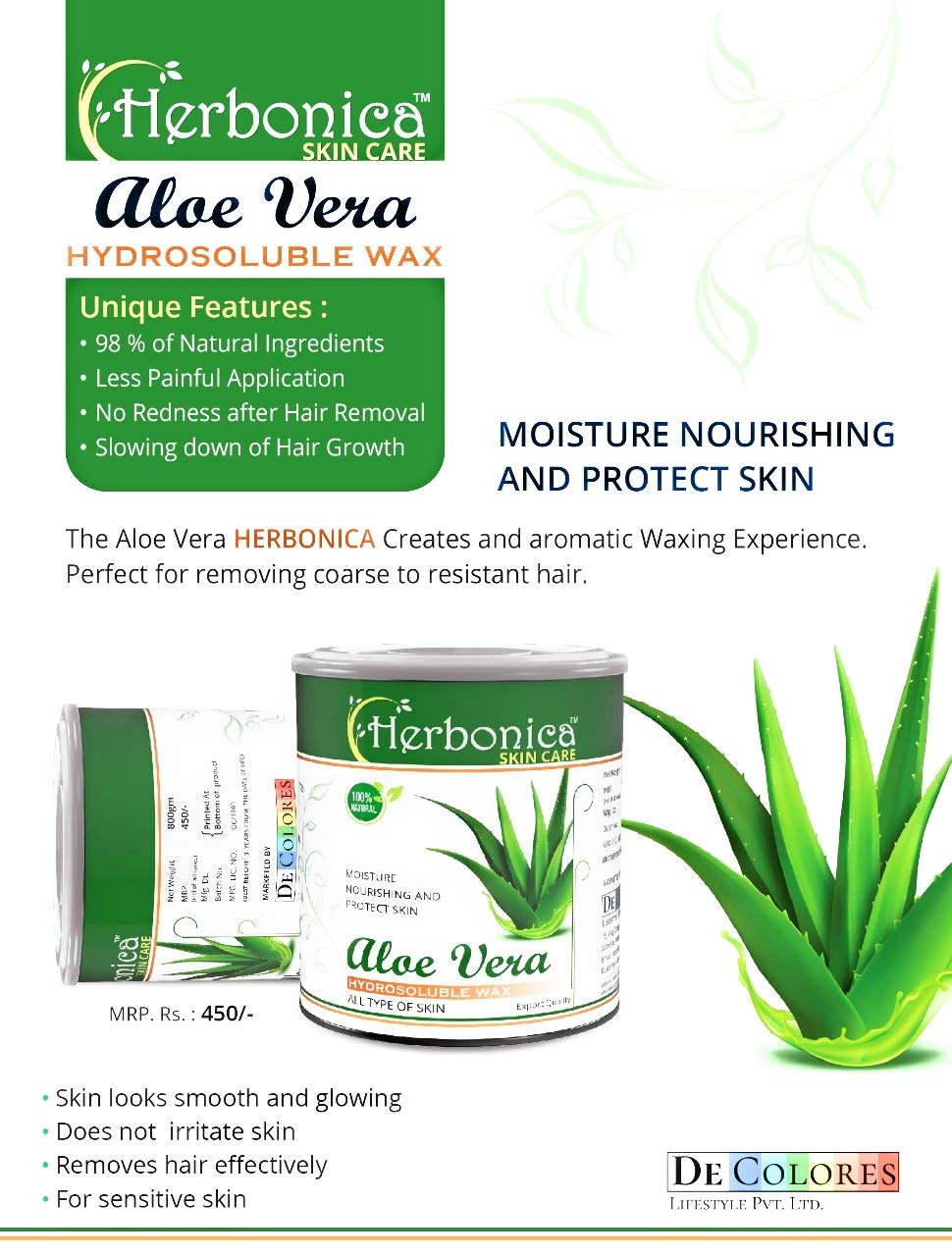 Herbonica Aloe Vera Wax for All Type Skin, 800 g