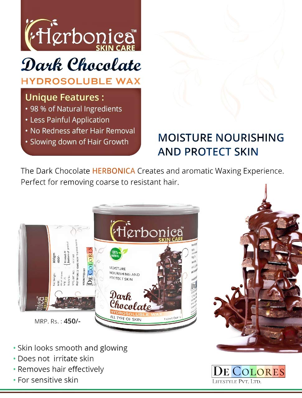 Herbonica Dark Chocolate Wax for All Type Skin, 800 g