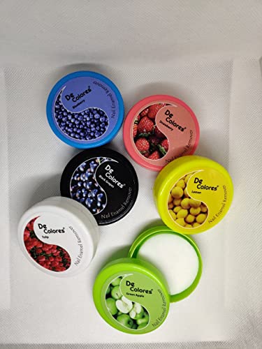 De Colores Nail Polish Remover Wipes- (30 Pads) x 6 Box (Black Grapes + Green Apple + Tulip + Lemon + Strawberry +Bluebeery)