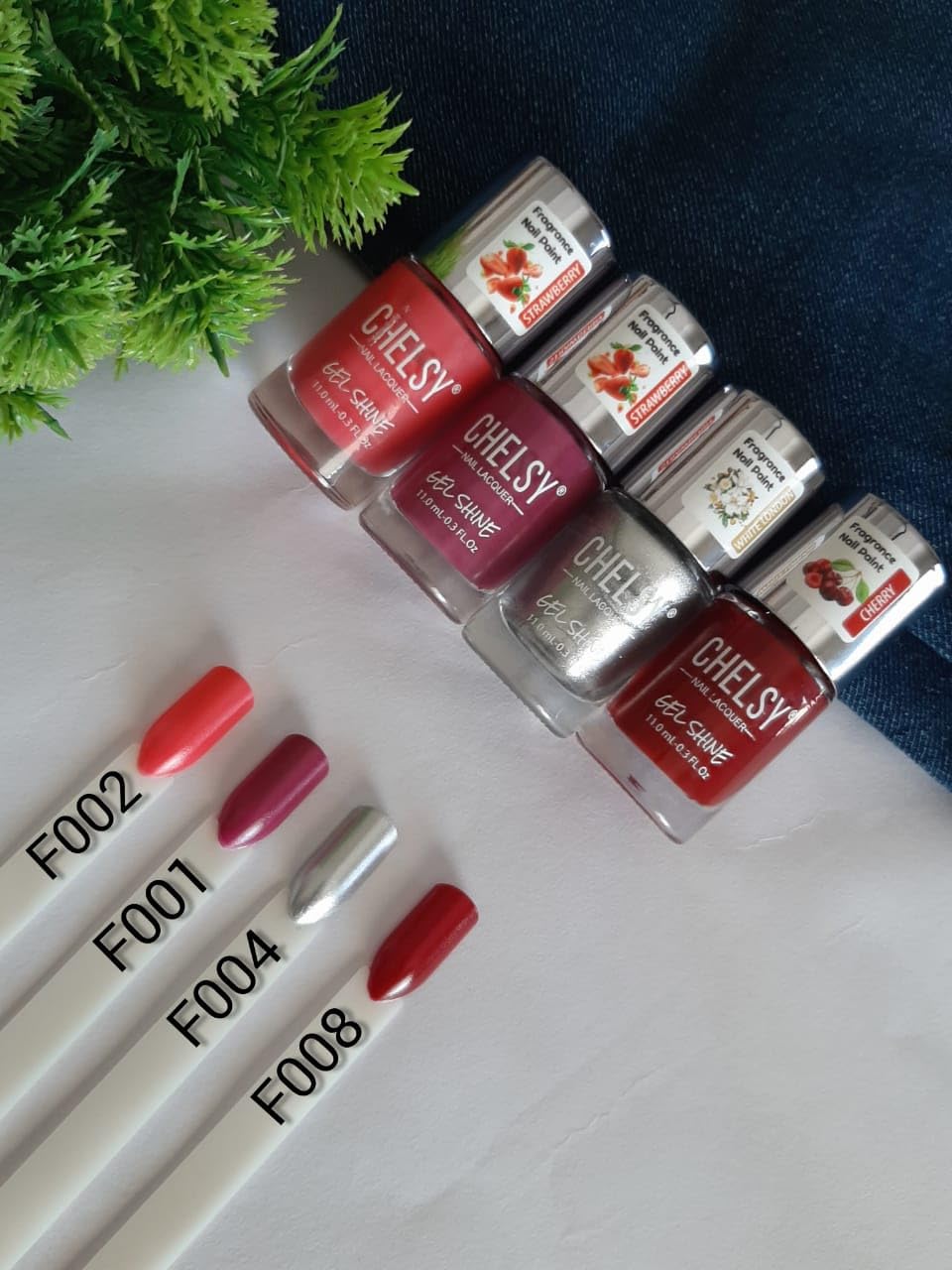 Chelsy Glossy Gel Shine Fragrance Nail Polish 11ML x4 (pack of 4) (F001+F002+F004+F008)