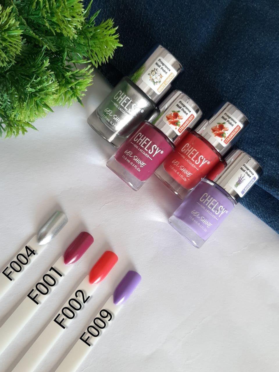 Chelsy Gel Shine Fragrance Nail Polish 11ML x4 (pack of 4) (F001+F002+F004+F009)