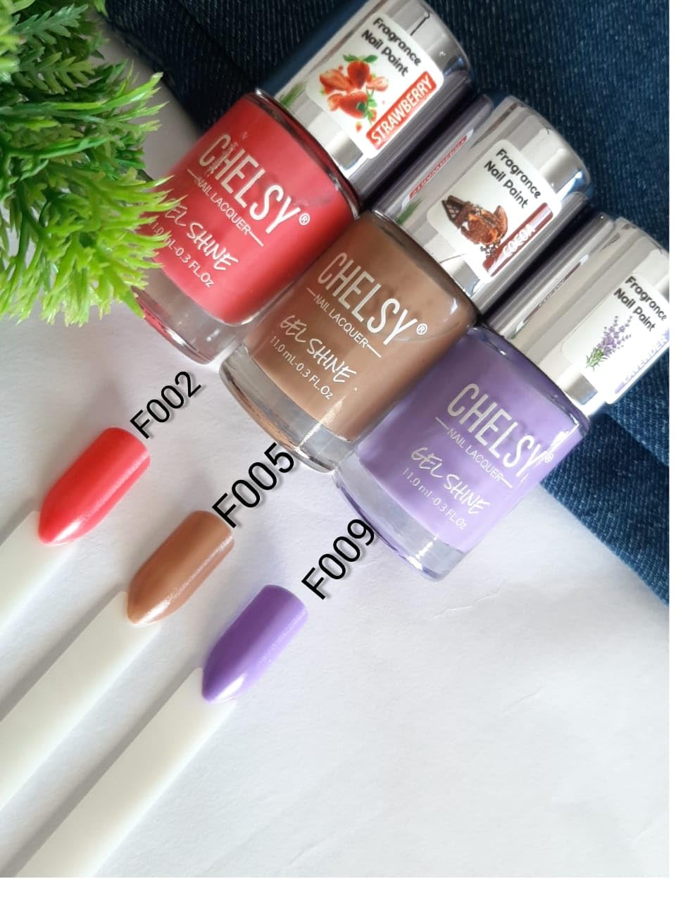 Chelsy Gel Shine Nail Polish 11 ML × 3 (Pack of 3)  (F002 + F005 + F009)