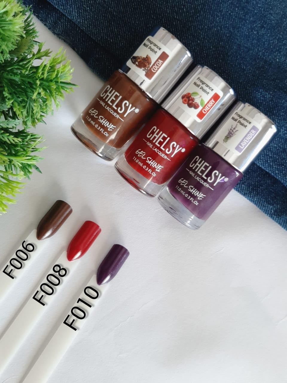 Chelsy Gel Shine Nail Polish 11 ML x3 (Pack of 3) (F006+F008+F010)