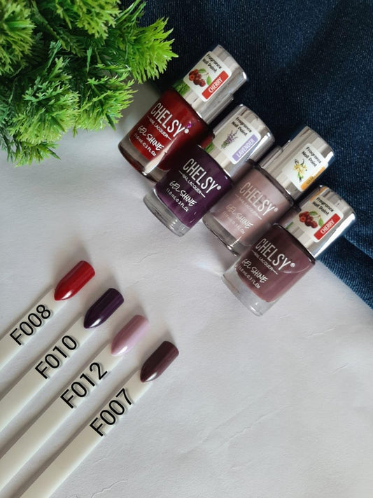 Chelsy Gel Shine Fragrance Nail Polish 11ML x4 (pack of 4) (F007+F008+F010+F012)