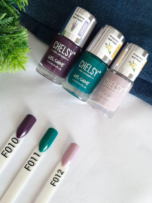 Chelsy Gel Shine Fragrance Nail Polish 11 ML × 3 (Pack of 3)  (F010 + F011 + F012)