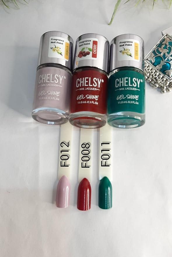 Chelsy Gel Shine Nail Polish 11 ML x3 (Pack of 3) (F012+F008+F011)