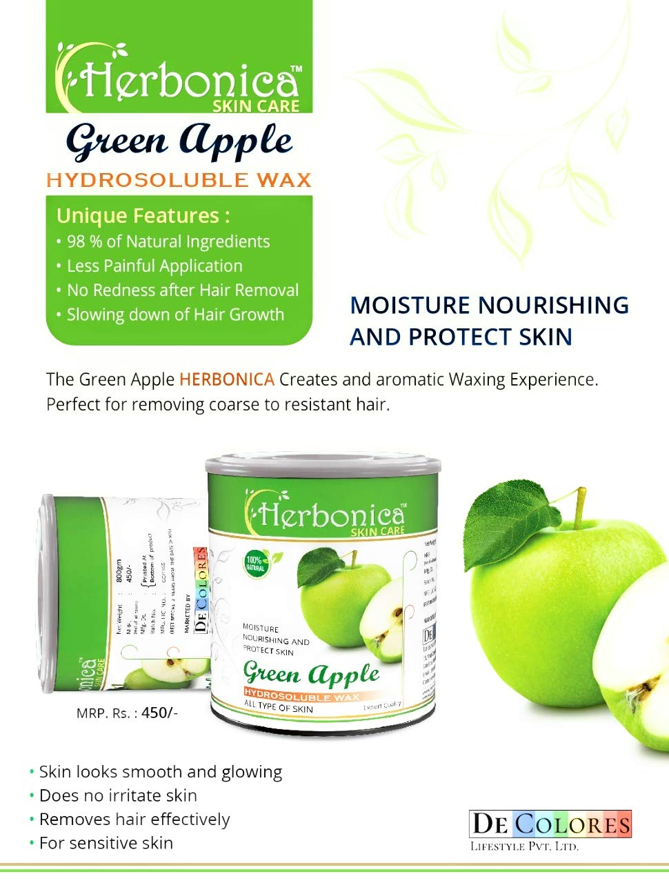 Herbonica Green Apple Wax for All Type Skin, 800 g