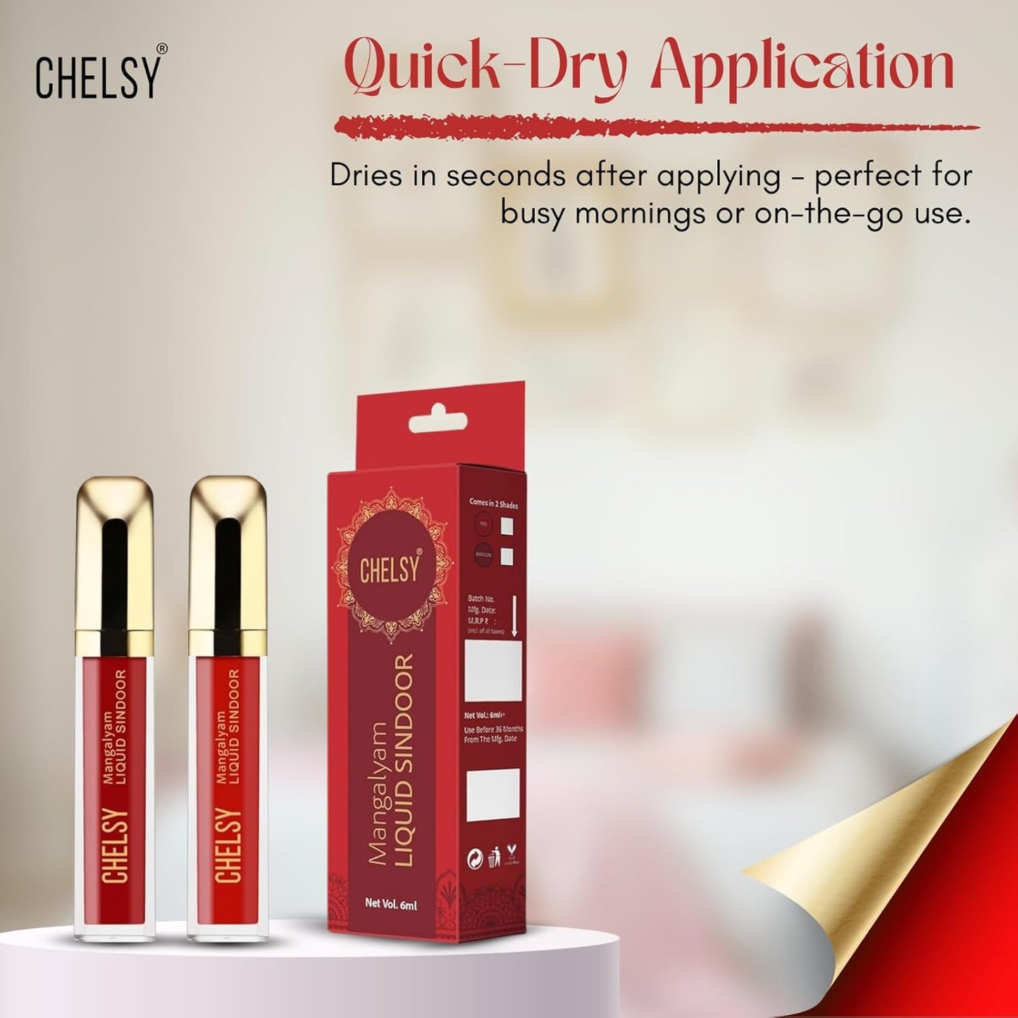 Chelsy Mangalyam Liquid Sindoor | Long-Lasting, Smudge-Proof, Quick-Dry | Safe & Skin-Friendly Sindoor for Women | Bridal Makeup Essential (Red)