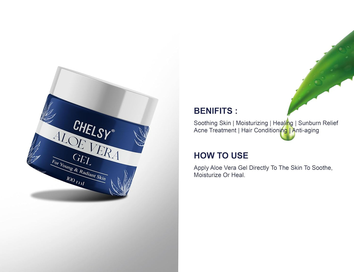 Chelsy Pure Aloe Vera Gel – 100 ml  Paraben Free | Skin & Hair Hydrator | For Young, Radiant Skin | All Ages & Skin Types