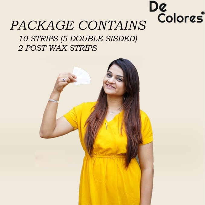 DE COLORES Facial Wax Strips for Women - 2x10 Strips - Upper Lips, Chin, Fingers & Toes
