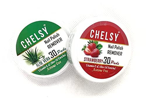 Chelsy Nail Polish Remover Wipes- (30 Pads) x 2 Box (Aloevera + Strawberry)