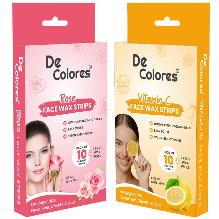 DE COLORES Facial Wax Strips for Women - 2x10 Strips - Upper Lips, Chin, Fingers & Toes